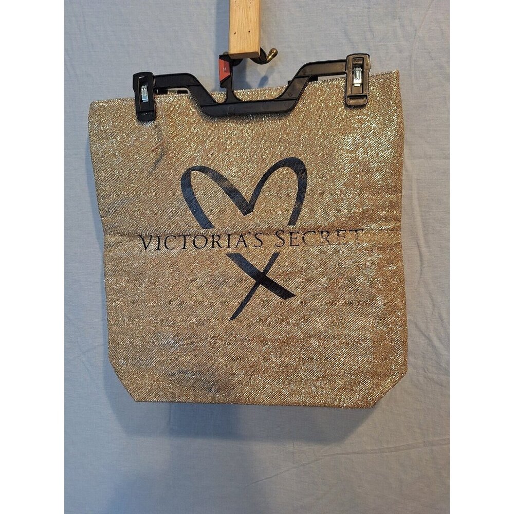 New With Tags Victoria's Secret Large Tote Glitter Gold /Black Accent